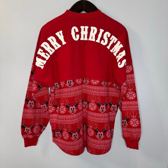Disney Mickey Mouse Merry Christmas Spirit Jersey Sweatshirt Red Unisex Sz M - Picture 1 of 11
